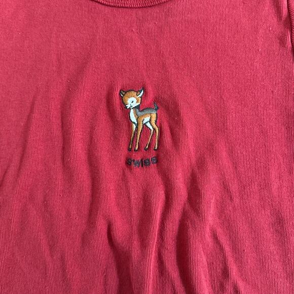 Brandy Melville J Galt Deer Baby Tee Shirt Size OS in Red - Picture 2 of 4